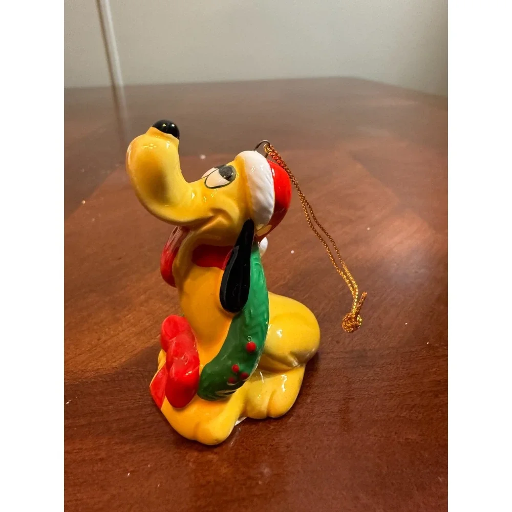 Vtg Disney Pluto Christmas Ornament Japan Ceramic Dog Santa Hat Holiday Decor‎